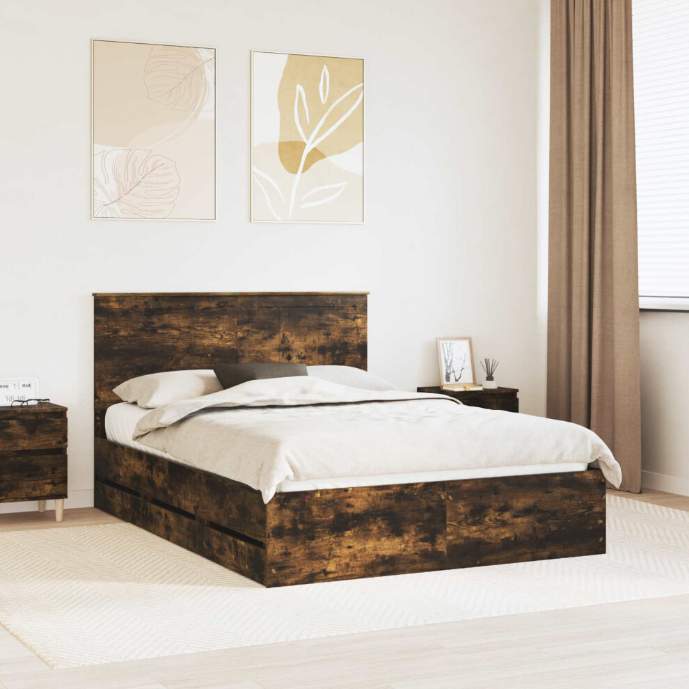 Vidaxl Bed Frame With Drawer Smoked Oak 140 X 190 Cm Engineer Wood
