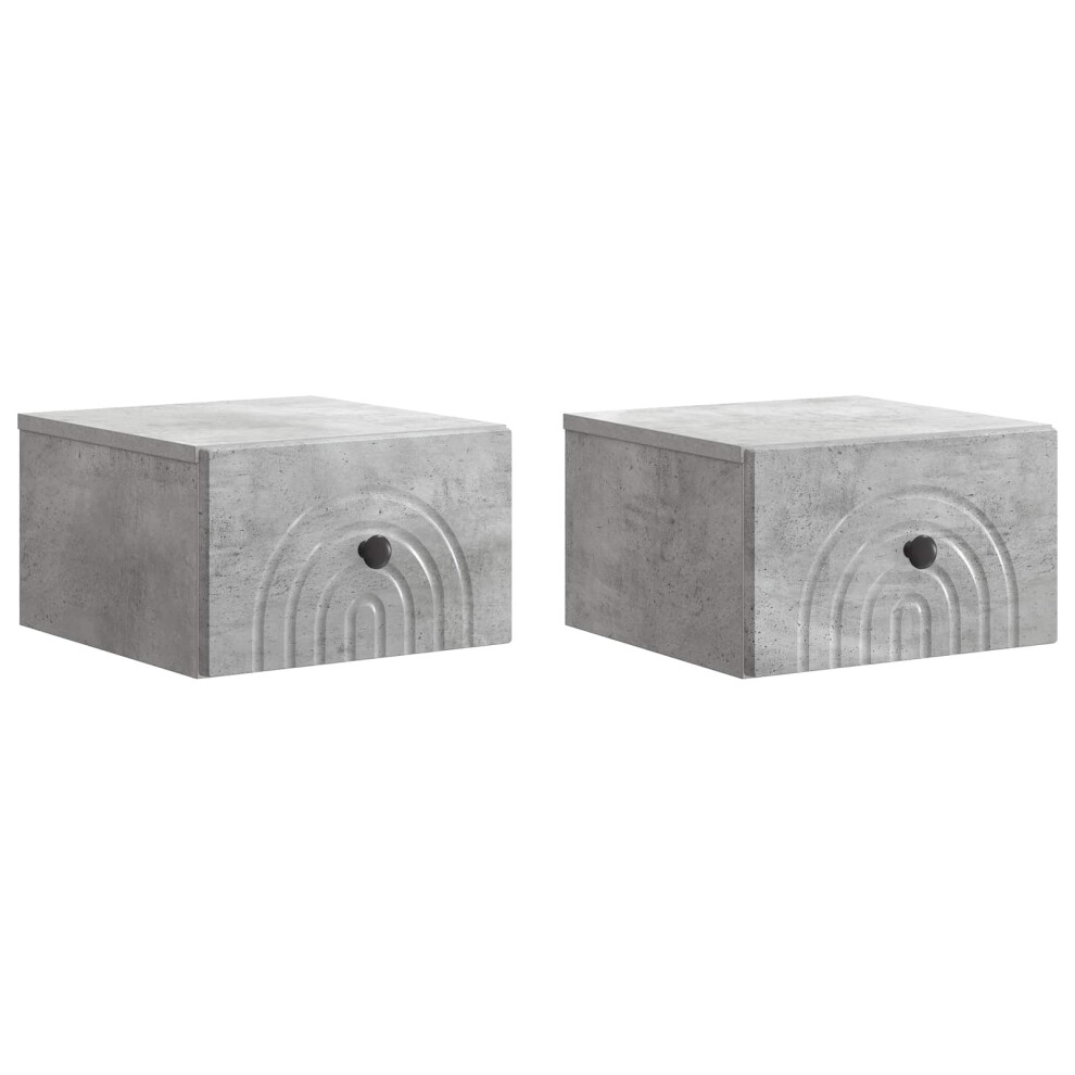 Vidaxl Wall-Mounted Bedside Cabinet With Drawer 2 Pcs Concrete Grey