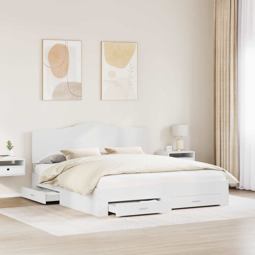 VidaXL vidaXL Bed Frame with Headboard White 180 x 200 cm Engineered Wood 2