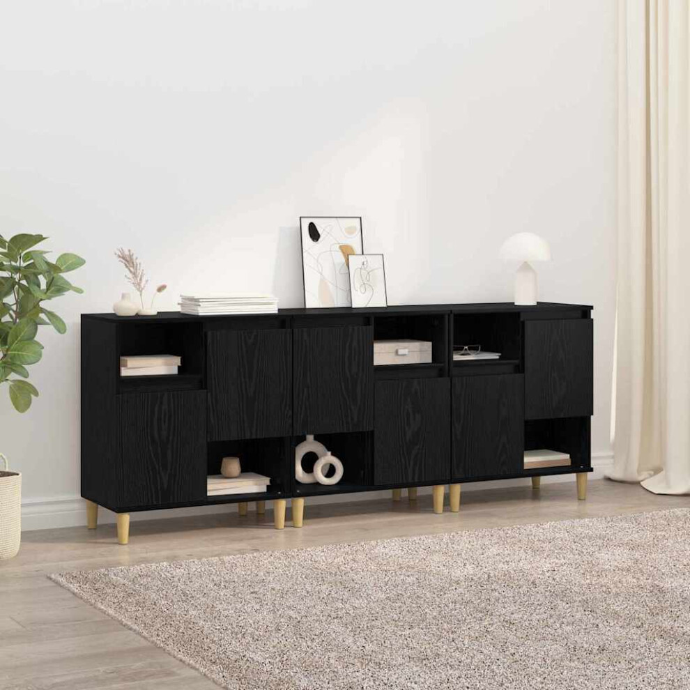 2 Door 2 Shelf Oak Compact Sideboard Set Of 3 - Size: 70 X 60 X 35Cm - Wilko Black Vidaxl - Image 2