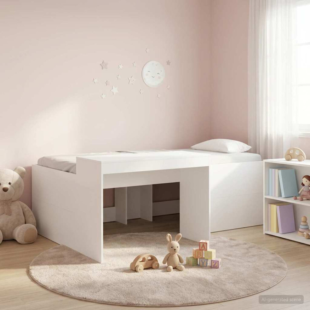 Vidaxl Kids'high Bed Frame With Desk Engineered Wood White