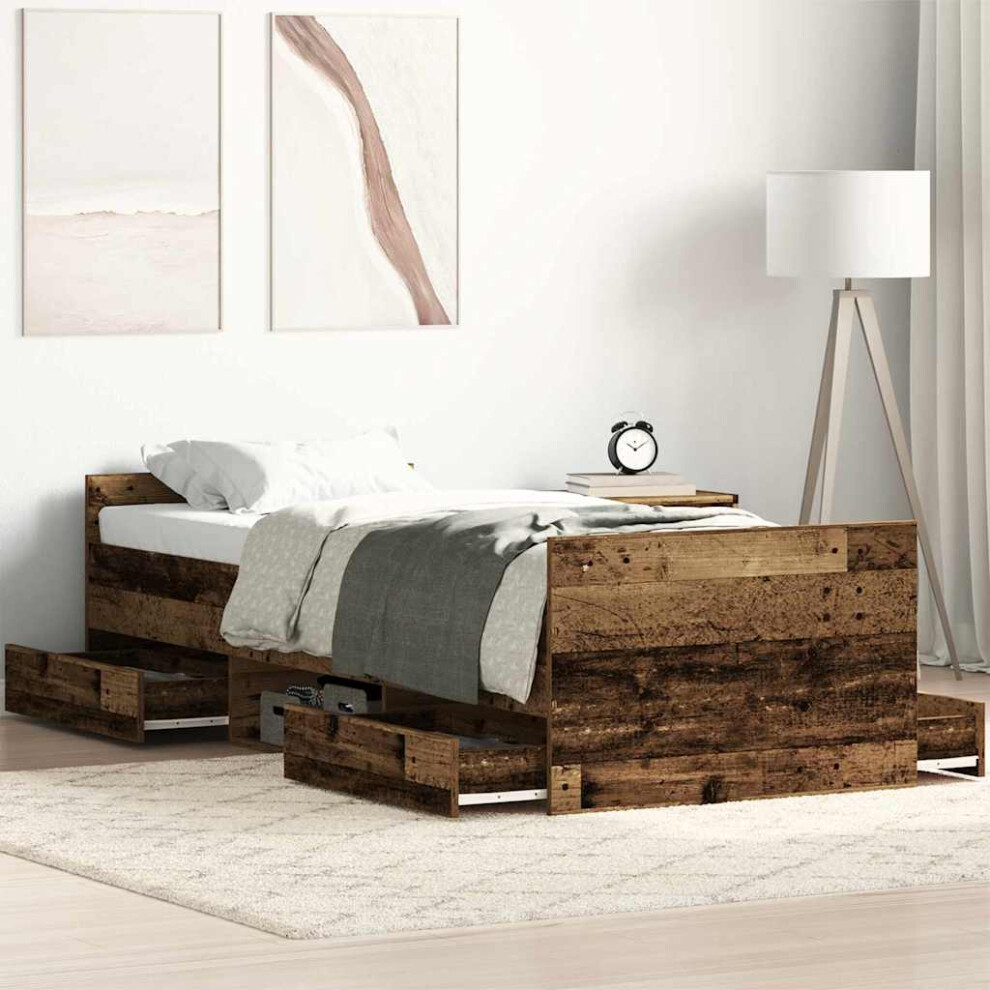 Vidaxl Bed Frame With Drawer Old Wood 193 X 78 X 50 Cm Engineered Wood
