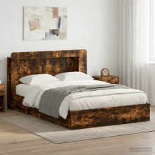 vidaXL Bed Frame with Storage Smoked Oak 135 x 190 cm Engineered Wood