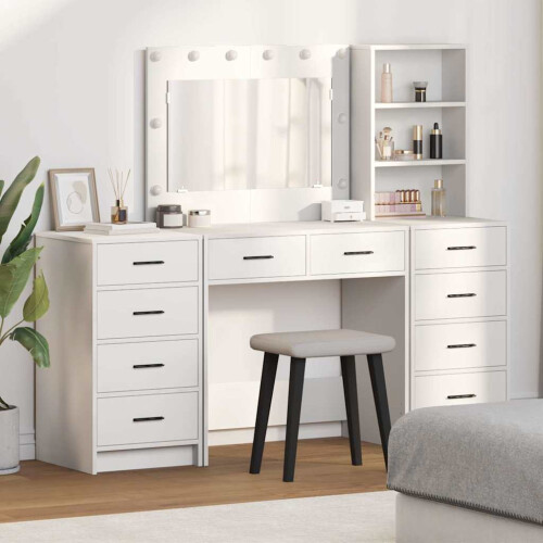 VidaXL vidaXL Dressing Table with Mirror Lights 3 pcs White Engineered Wood