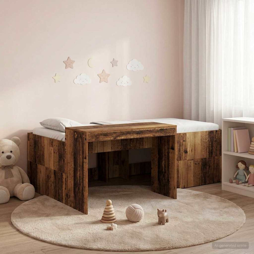 Vidaxl Kids'high Bed Frame With Desk Old Wood 98.5 X 200 Cm