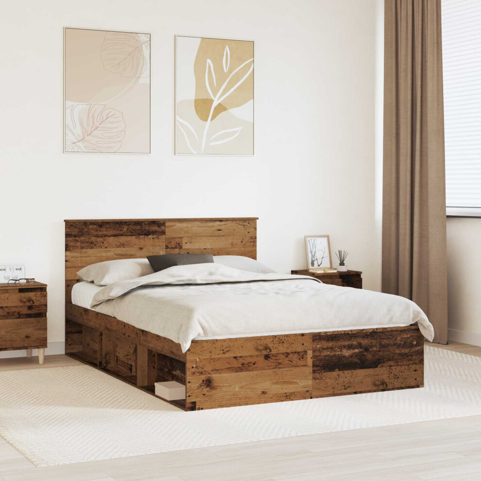 Vidaxl Bed Frame With Headboard Old Wood 140 X 190 Cm Engineered Wood