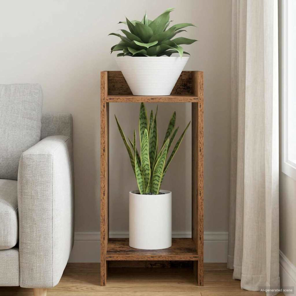 Vidaxl Plant Stand With Shelf Old Wood 30 X 30 X 60 Cm Engineered Wood