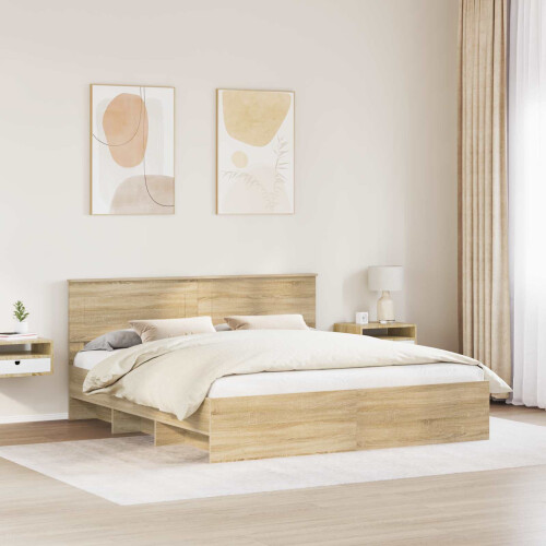 VidaXL vidaXL Bed Frame Sonoma Oak 200 x 200 cm Engineered Wood 2