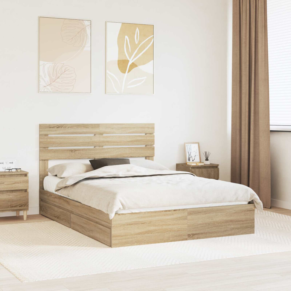 Vidaxl Storage Bed With Drawer Sonoma Oak 160 X 200 Cm Engineered Wood