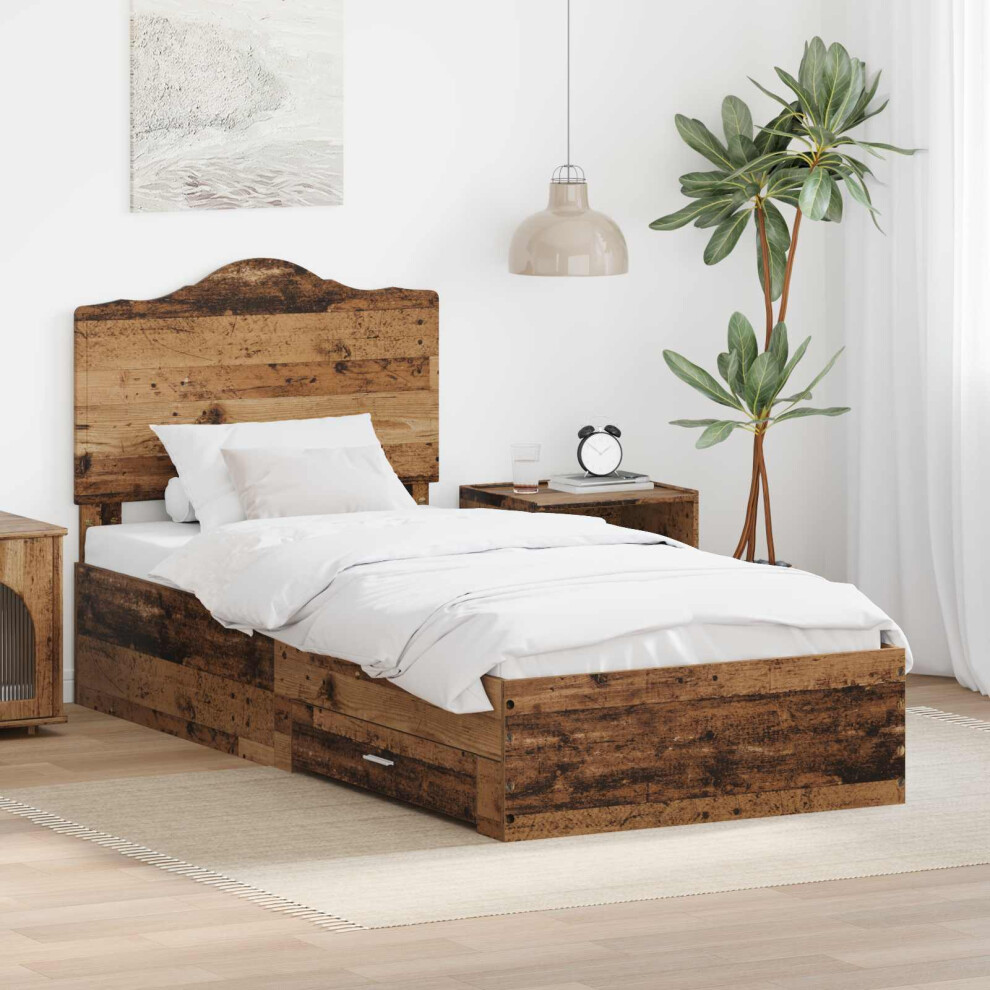 Vidaxl Bed Frame With Headboard Old Wood 90 X 190 Cm Engineered Wood
