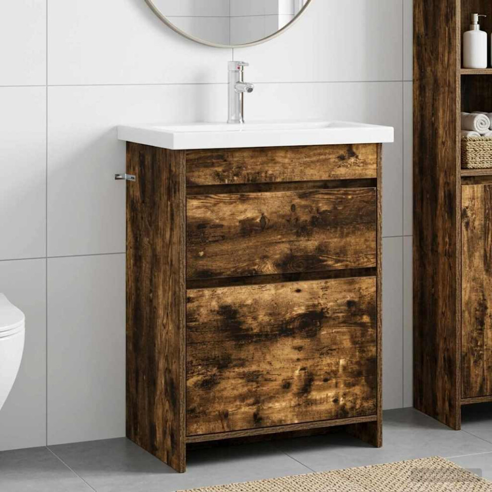 Vidaxl Bathroom Furniture Set Smoked Oak 61 X 40 X 84.5 Cm
