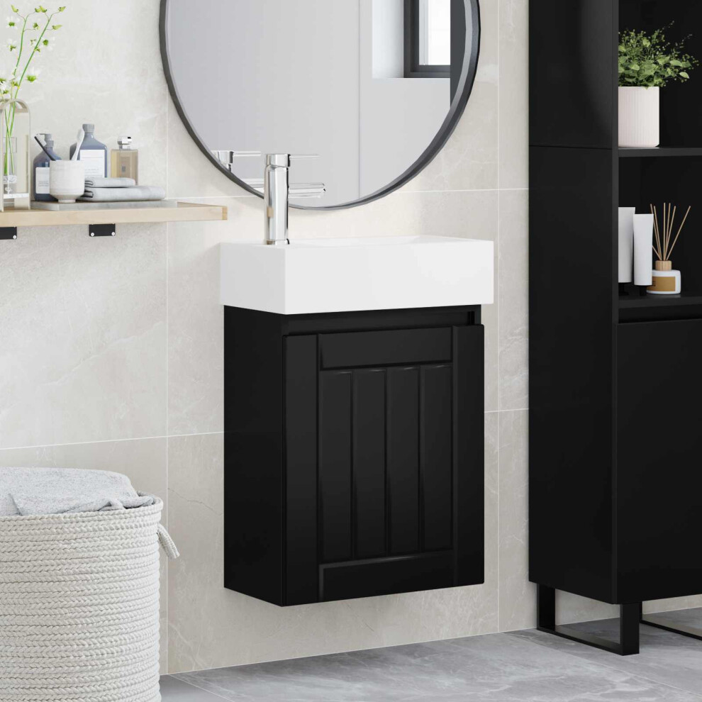 Vidaxl Bathroom Vanity Unit With Tap Black 45.5 X 25.5 X 84 Cm