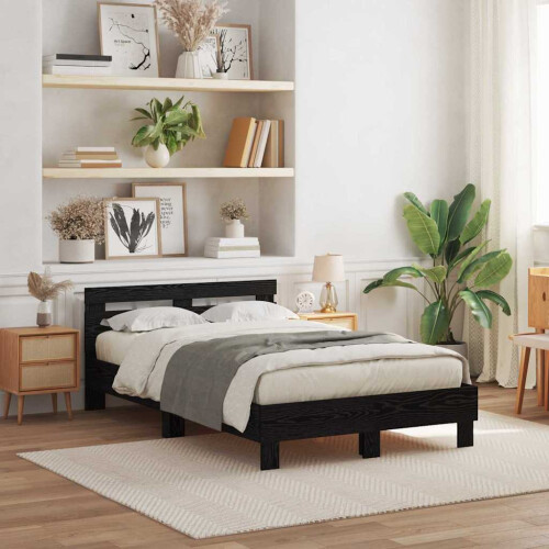 VidaXL vidaXL Bed Frame with LED Black Oak 120 x 190 cm Engineered Wood