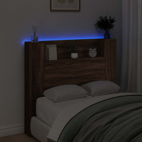 VidaXL vidaXL Storage Headboard with LED Brown Oak Engineered Wood 1