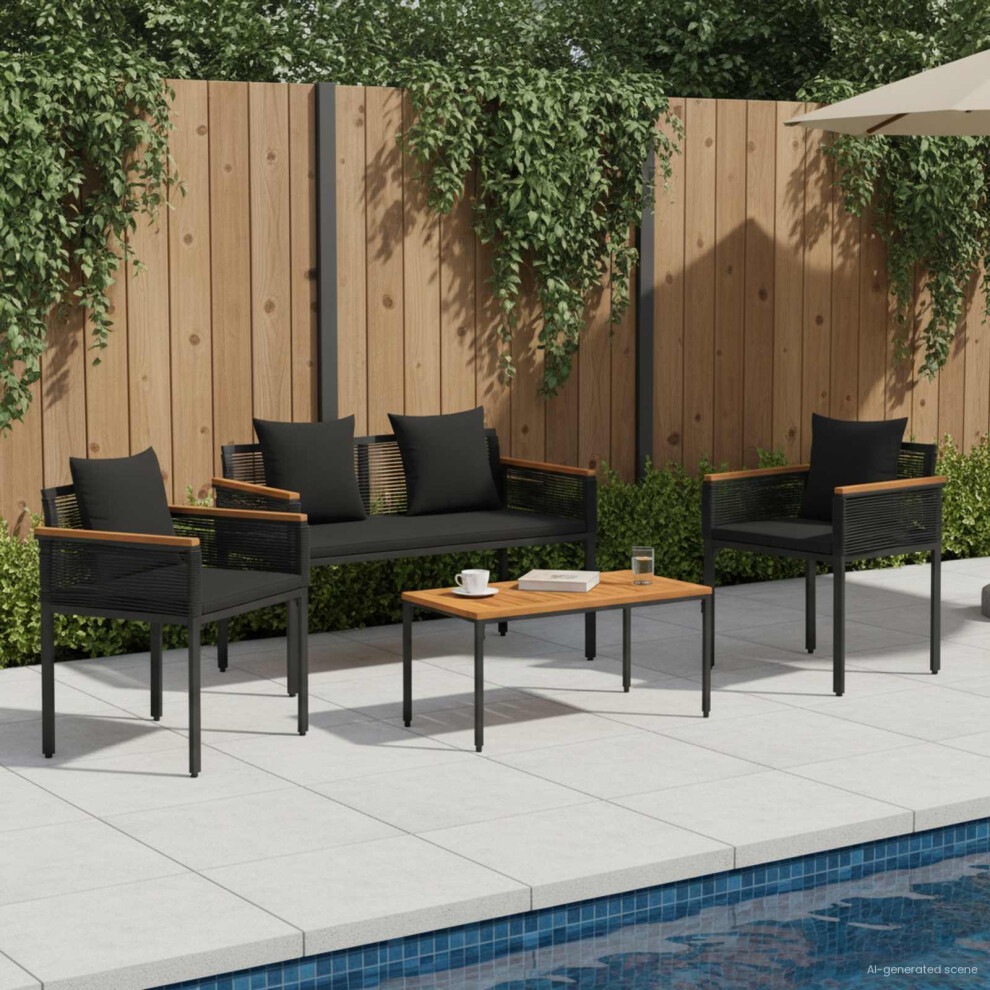 vidaXL 4 Seater Poly Rattan Garden Bistro Set with Cushion - Black - Image 2