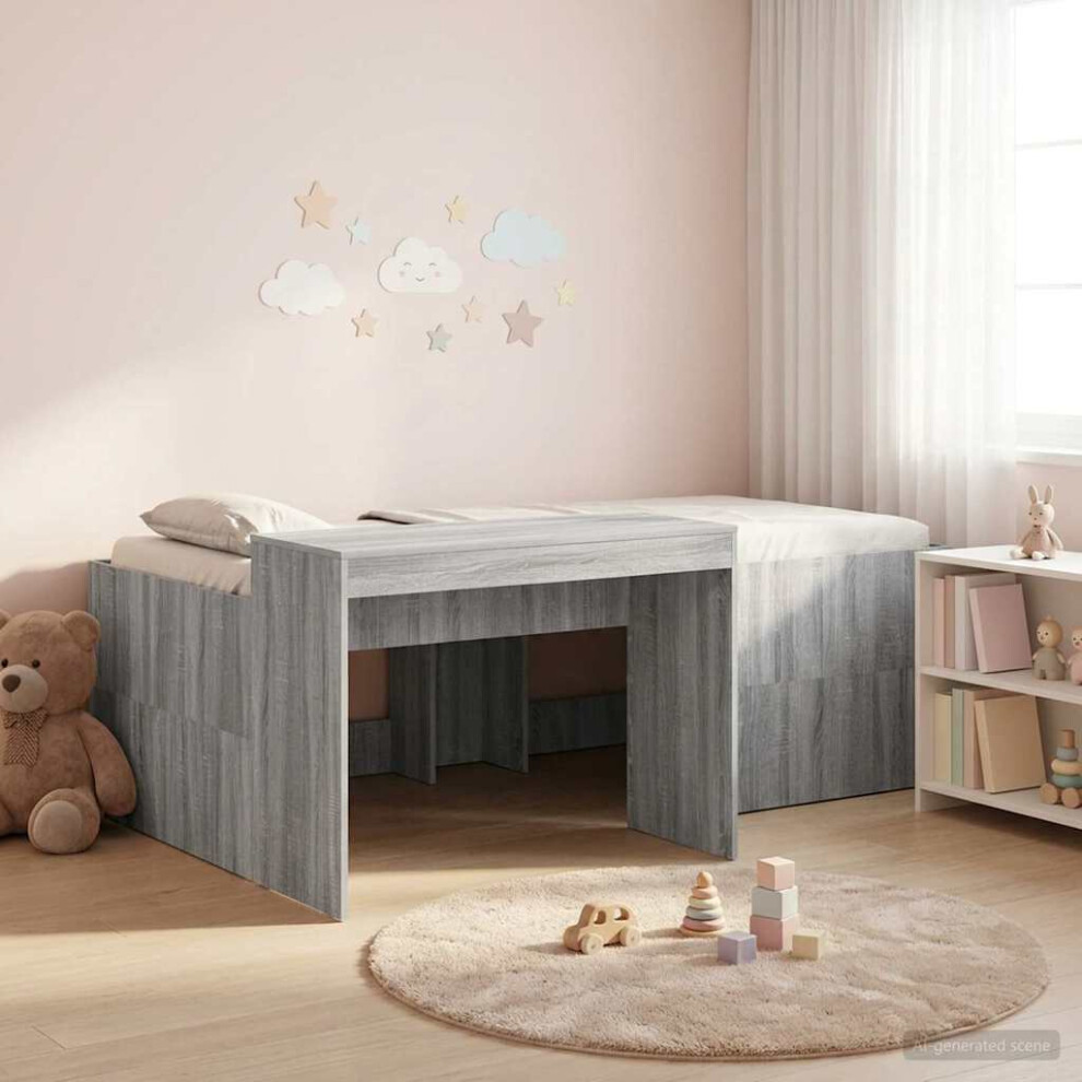 Vidaxl Kids'high Bed Frame With Desk Sonoma 90 X 200 Cm Grey