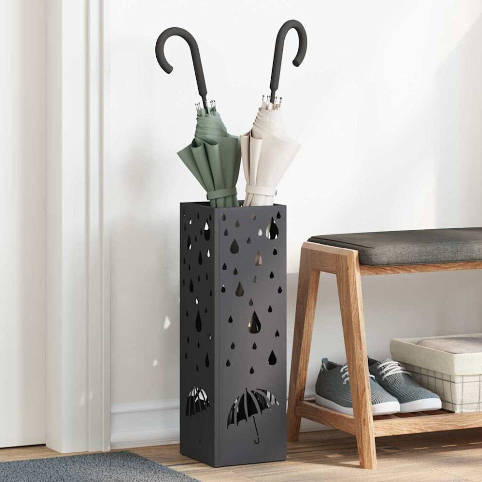 Vidaxl Umbrella Stand With Storage 15.5 X 15.5 X 49 Cm Metal Black
