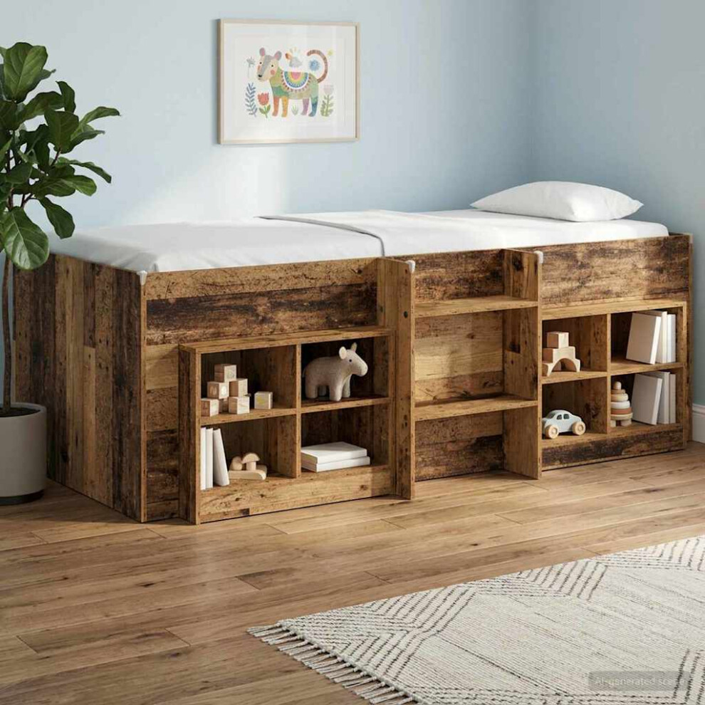 Vidaxl Kids'high Bed Frame 2 Pcs Old Wood 203 X 101.1 X 68.5 Cm