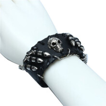 3X Schwarzer Herren Gotisch PU LEDer Kugel Totenkopf Kette Armband Armbaender fuer Maenner