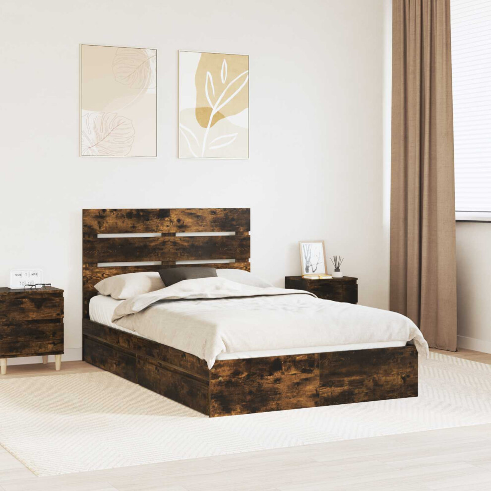 Vidaxl Storage Bed With Drawer Smoked Oak 135 X 190 Cm Engineered Wood