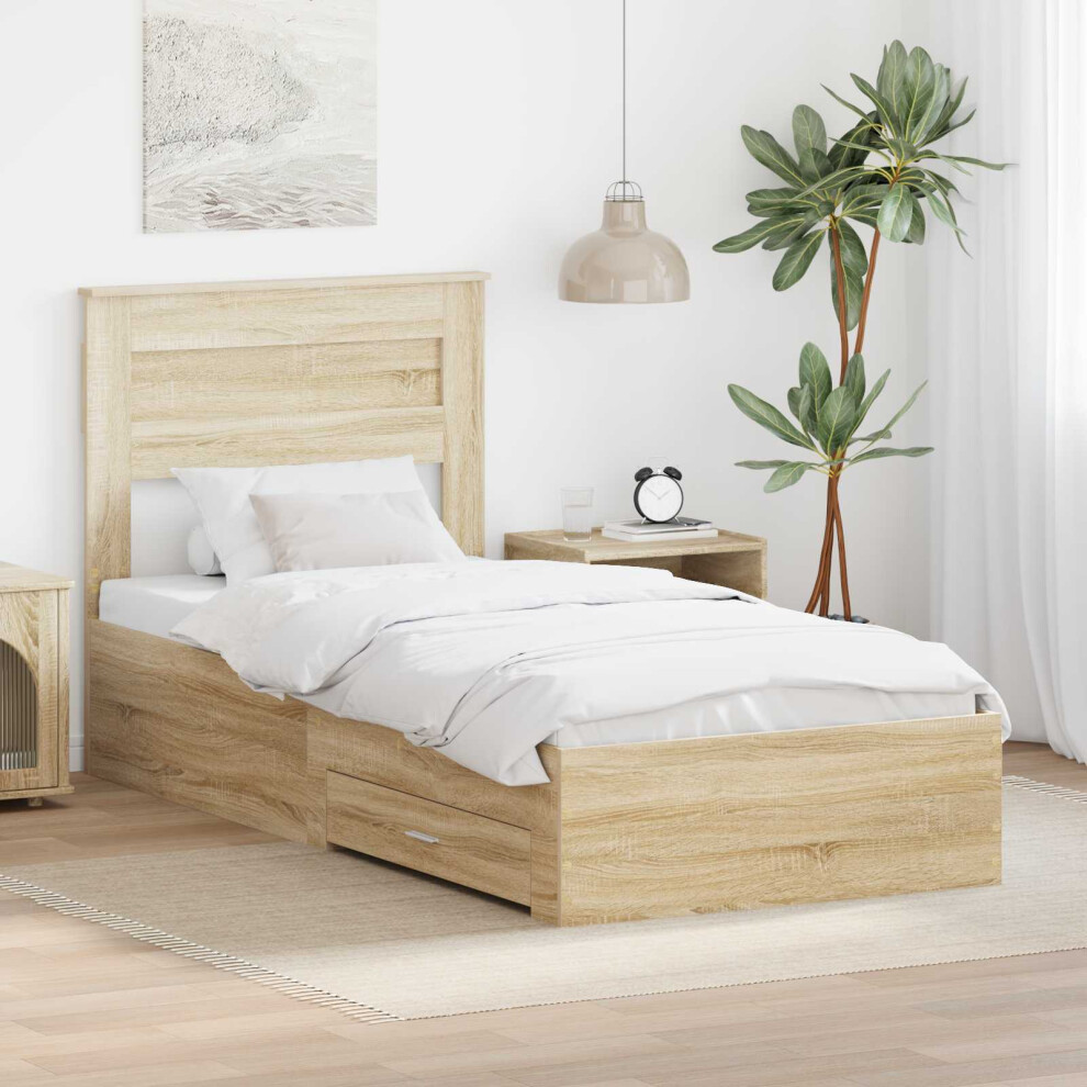 vidaXL - Bed Frame - Sonoma Oak - Brown - 75 x 190 cm - Image 2