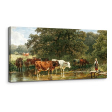 Tableau sur Toile Vaches et Bétail 50x100 cm Décoration Murale Paysage Rural Impression HD sur Châssis Bois pour Salon