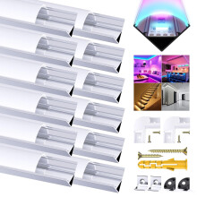 Chesbung Profil Listwa LED Aluminium Set de 12 Pièces 1 m Forme en V Blanc — profil ruban led, eclairage sous meuble