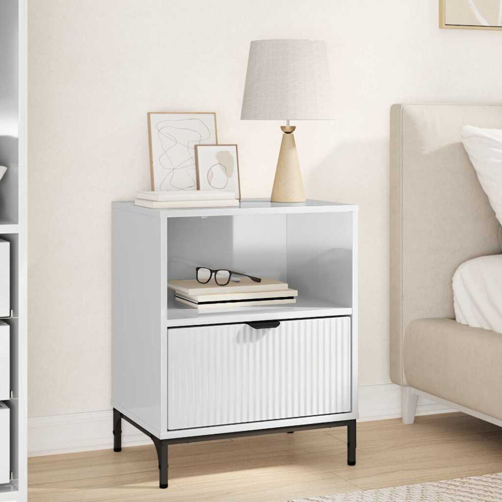 Vidaxl Bedside Cabinet With Drawer High Gloss 49 X 36 X 61 Cm White