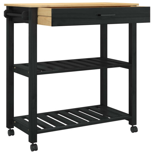 VidaXL vidaXL Kitchen Trolley MONZA Black 84 x 40 x 88.5 cm Solid Pine Wood 1