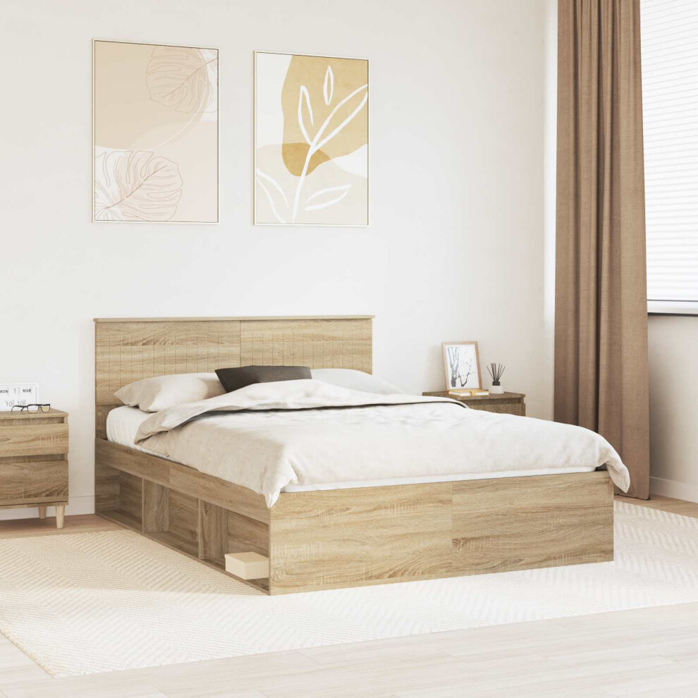Vidaxl Bed Frame With Headboard Sonoma 140 X 200 Cm Solid Pine Wood