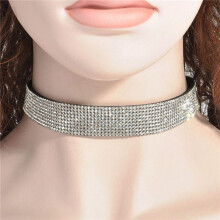 10X Frauen Samt Voller Diamanten Kristall Strass Choker Kragen Boho Halskette Schmuck Silber