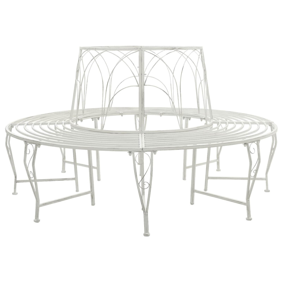 Vidaxl Tree Bench 8-Seater Ø 160 X 89 Cm Steel Antique White Round