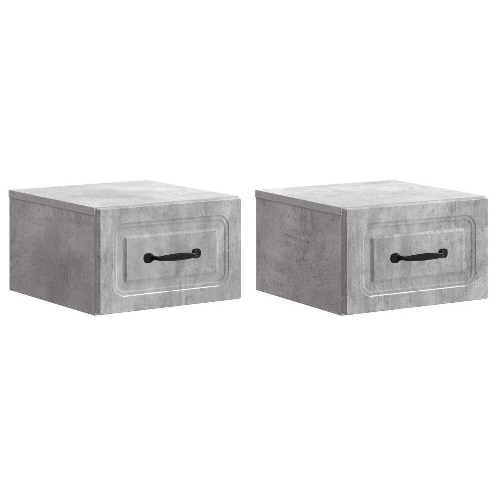 Vidaxl Wall-Mounted Bedside Cabinet With Drawer 2 Pcs Concrete Grey