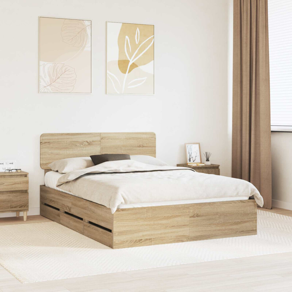 Vidaxl Bed Frame With Drawer Sonoma Oak 150 X 200 Cm Engineered Wood