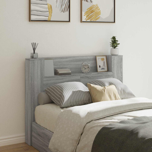 VidaXL vidaXL Storage Headboard with LED Grey Sonoma Engineered Wood