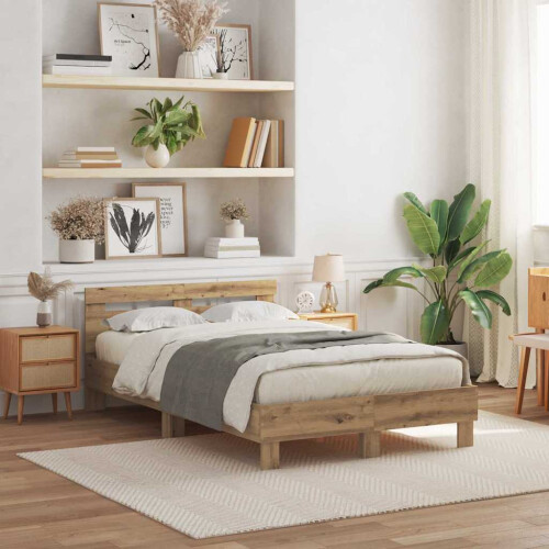 VidaXL vidaXL Bed Frame with LED Artisan Oak 120 x 190 cm Engineered Wood
