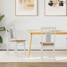 vidaXL Dining Chair 2 pcs White and Natural Solid Rubber Wood