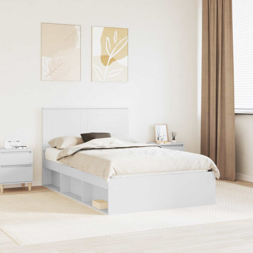 VidaXL vidaXL Bed Frame with Headboard White 120 x 190 cm Solid Pine Wood