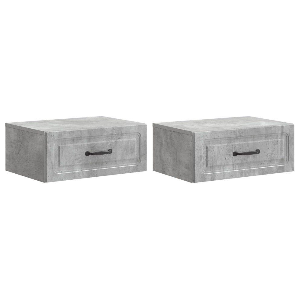 Vidaxl Wall-Mounted Bedside Cabinet With Drawer 2 Pcs Concrete Grey