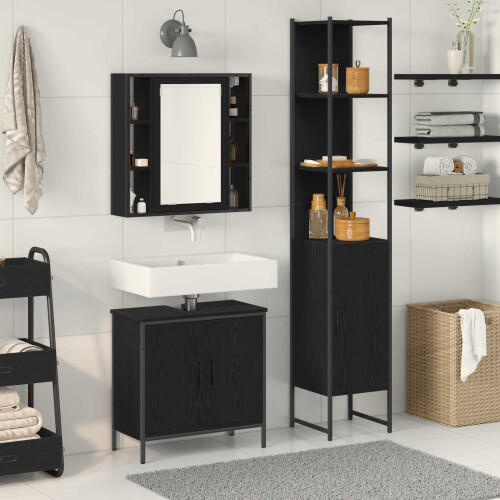VidaXL vidaXL Bathroom Vanity Units with Shelf 3 pcs Black Engineered wood