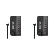 2X Schnelles Aufladen 600 W Desktop GaN Quick PD Ladegerät 8 USB Typ C Handy Laptop PC Ladedock Ständer EU Stecker