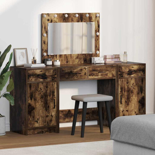 VidaXL vidaXL Dressing Table with Mirror Lights 3 pcs Brown Engineered Wood