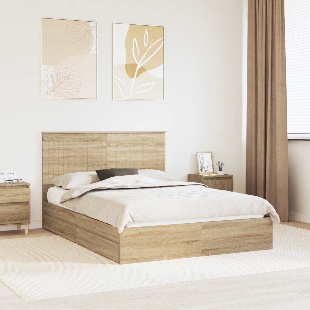 Vidaxl Storage Bed With Drawer Sonoma Oak 140 X 190 Cm Engineered Wood