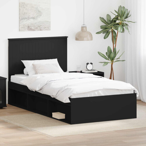 VidaXL vidaXL Bed Frame with Headboard Black 100 x 200 cm Solid Pine Wood