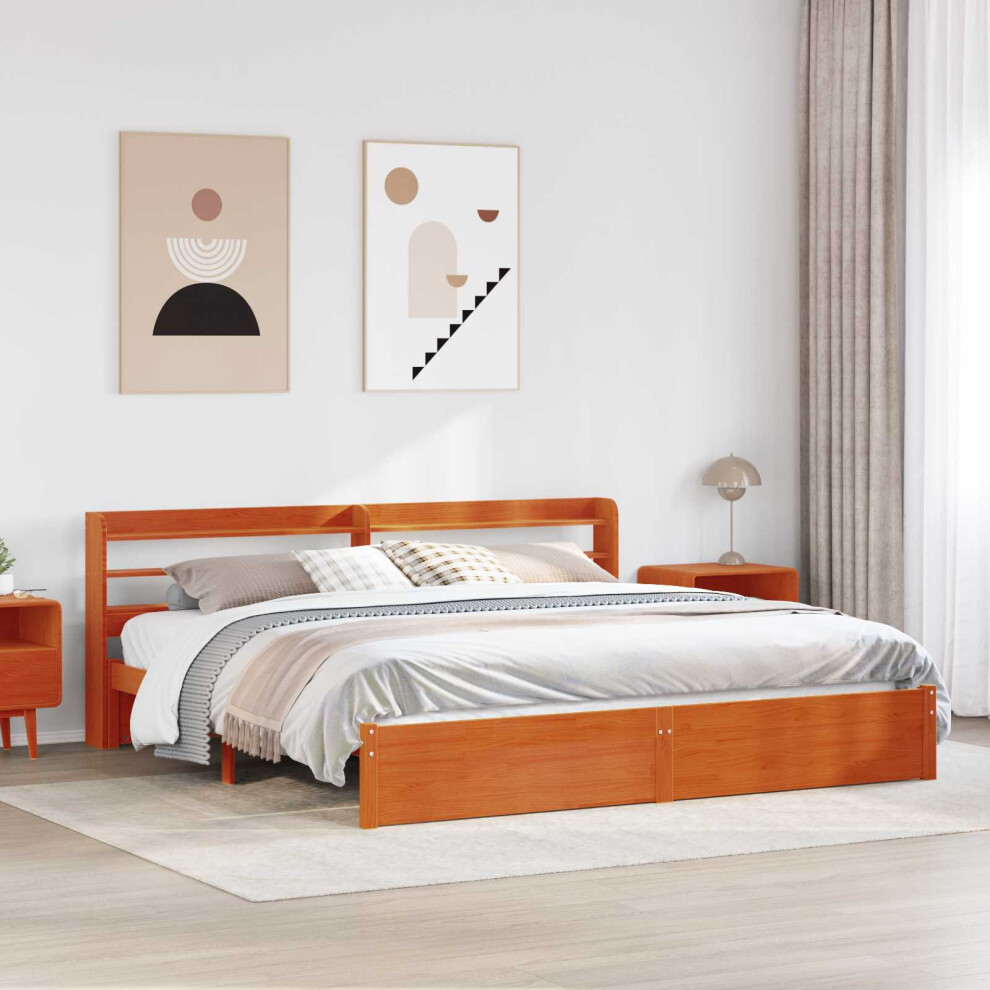 Vidaxl Bed Frame With Headboard Wax 200 X 200 Cm Solid Pine Wood Brown