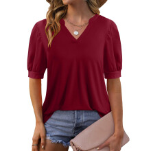Camiseta de Mujer de Manga Corta Veraniega Moderna Burdeos Talla M — túnica mujer, blusa cuello v, ropa verano
