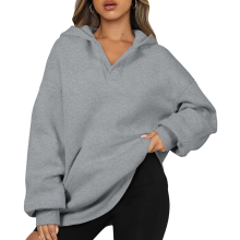 Damen-Sweatshirt mit Kapuze Oversize Baggy Warmes Futter Grau XL — damen hoodie mit kapuze, oversize hoodie xl, grauer fleece hoodie