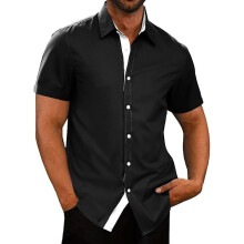 Herrenhemd Kurzarm Schwarz XXL Sommer Hemd Regular Fit Bügelfrei Elegant — hemd herren sommer, schwarzes hemd xxl, kurzer arm, business hemd