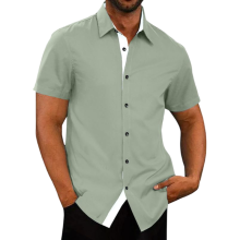 Herren Sommerhemd Mit Kurzarm Business Slim Fit Grün XL — meilicloth herrenhemd, grünes slim fit hemd, sommerhemd kurzarm, business hemd sommer