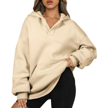 Sweat à capuche oversize pour femme Sportif Chaud Confortable Doux Beige L — sweat col v, homewear femme
